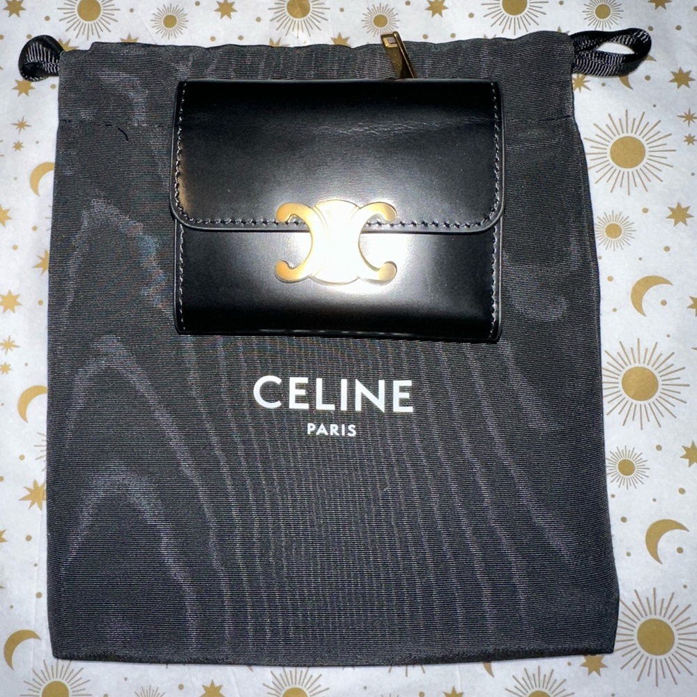 Celine Black Wallet with Gold Details